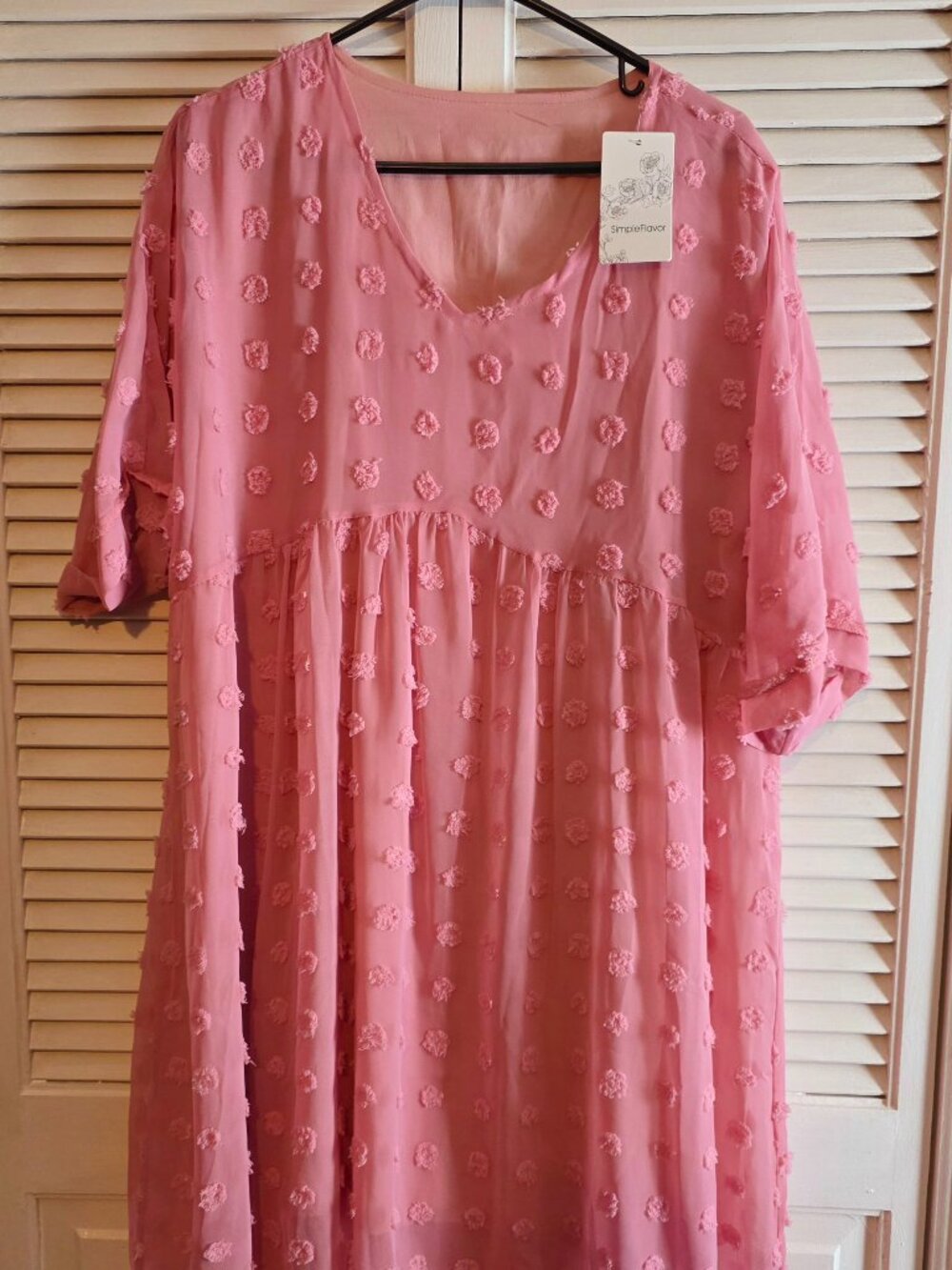 Simple Flav Swiss Dot Short Sleeve V Neck Flowy Mini Dress High Waist Size Large